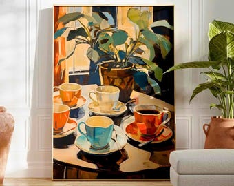Retro Coffee Art Print, Vintage Coffee Canvas Poster, Kitchen Wall Art, Italian Cafe Decor, Food Print, Coffee Lover Gift, Vintage Art
