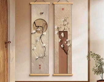 S1738 日本製ヴィンテージ掛け軸 掛軸 手描き紙 梅の木 漢字 - Etsy 日本