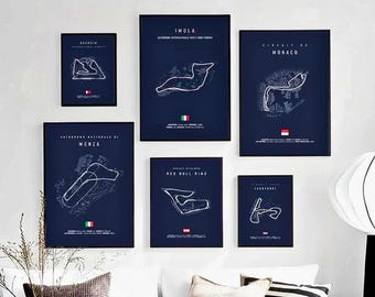 Formula 1 Circuit Poster – Monaco · Imola · Monza · Austria GP · Zandvoort | Minimal F1 Track Canvas Wall Art, Racing Gift, Cotton Canvas
