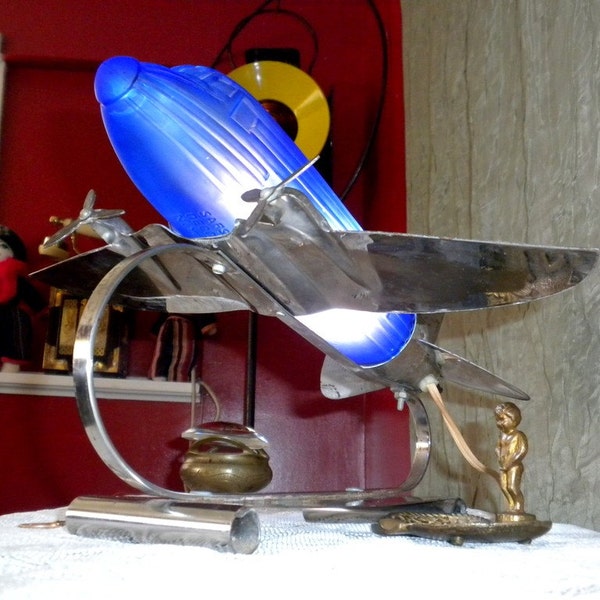 Reserved For susanna Art Deco Sarsaparilla Airplane Table or Desk Lamp Do Not Purchase