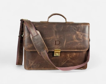 Bolso bandolera para portátil de piel auténtica: Bolso clásico, maletín para el trabajo, la oficina y los viajes.