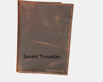 Cartera de viaje RFID personalizada de piel encerada para pasaporte – Estuche delgado con monograma
