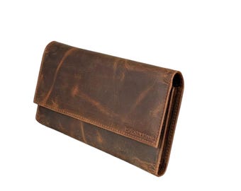Cartera de mano de piel auténtica para mujer con amplio compartimento para el teléfono, regalo para ella, cartera de viaje.