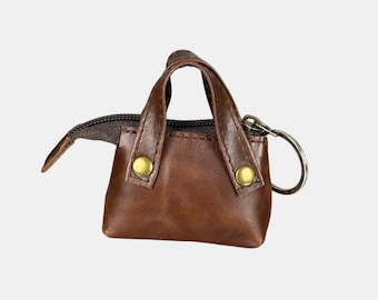 Llavero mini bolso de cuero genuino personalizado, monedero con nombre grabado personalizado, pequeño organizador de artículos esenciales