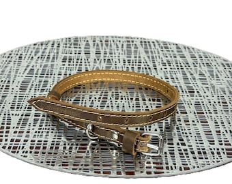 Conjunto de collar y correa ajustables de cuero genuino fino para perros, perros pequeños y medianos, correa de 1,8 m (6 pies)