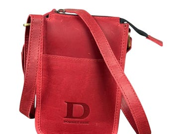 Bolso bandolera elegante y delgado de cuero genuino con soporte para teléfono móvil