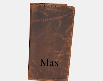 Pochette unisex in vera pelle personalizzabile con protezione RFID, idea regalo, portafoglio lungo a due ante, ideale come regalo.