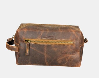 Neceser de cuero encerado hecho a mano, neceser de viaje para hombre, estuche organizador de aseo personal.