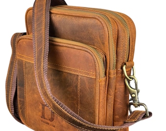 Bolso bandolera unisex con doble compartimento de piel auténtica
