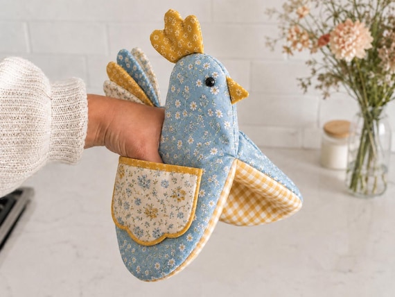 Chicken Oven Mitt Sewing Pattern PDF, Quilted Chicken Potholder Pattern, Farmhouse Kitchen Hot Pad, Beginner Friendly Digital Sewing Pattern