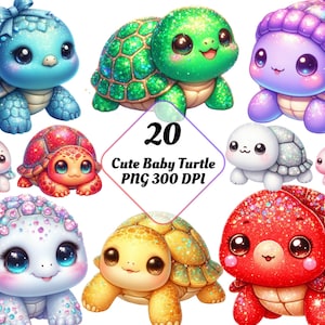 Baby Turtle Clipart Png Bundle, Cartoon Turtle Clipart, Pastel Turtle Png, Sea Turtle Clipart, Baby Animal Png, 300 Dpi Colorful Turtle Art