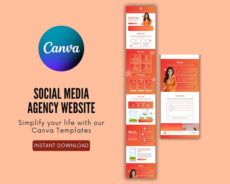 Social Media Agency Website Templates: Editable Canva Design (instant ...