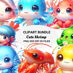 Watercolor Baby Shrimp Clipart Bundle: Sea Animals PNG, Nautical Decor