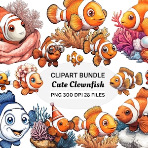 Clownfish Clipart Bundle: Watercolor Reef Fish PNGs (Digital Download
