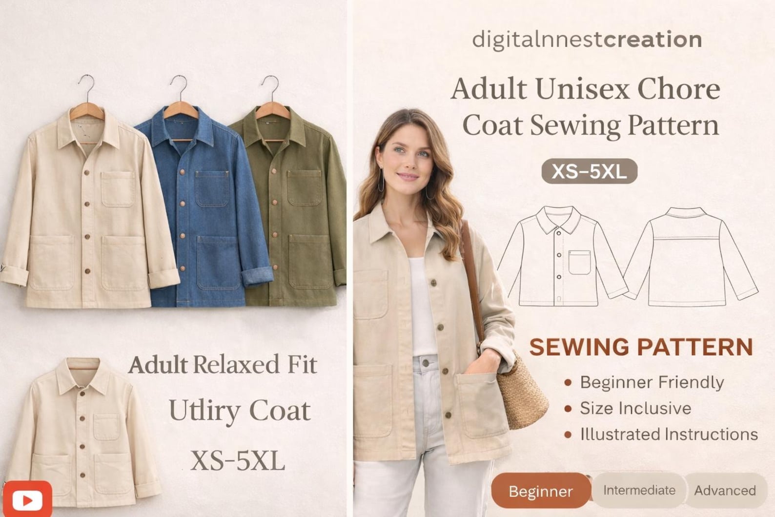 Chore Coat Sewing Pattern | Modern Relaxed Jacket PDF | XS–5XL ...