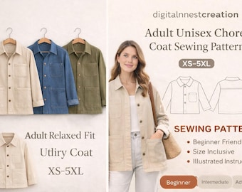 Chore Coat Sewing Pattern | Modern Relaxed Jacket PDF | XS–5XL | Workwear Style