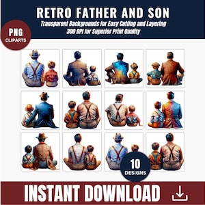 Father and Son Clipart, Fathers Day Clipart PNG Bundle, Emotional Clipart, Watercolor Superhero Clipart, Dad and Son PNG