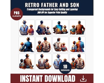 Watercolor Father and Son Clipart: Superhero Dad PNG Bundle (Digital Download)