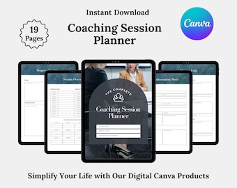 Modelo de Planejamento de Sessões de Coaching no Canva, Anotações do Cliente (Download Digital)