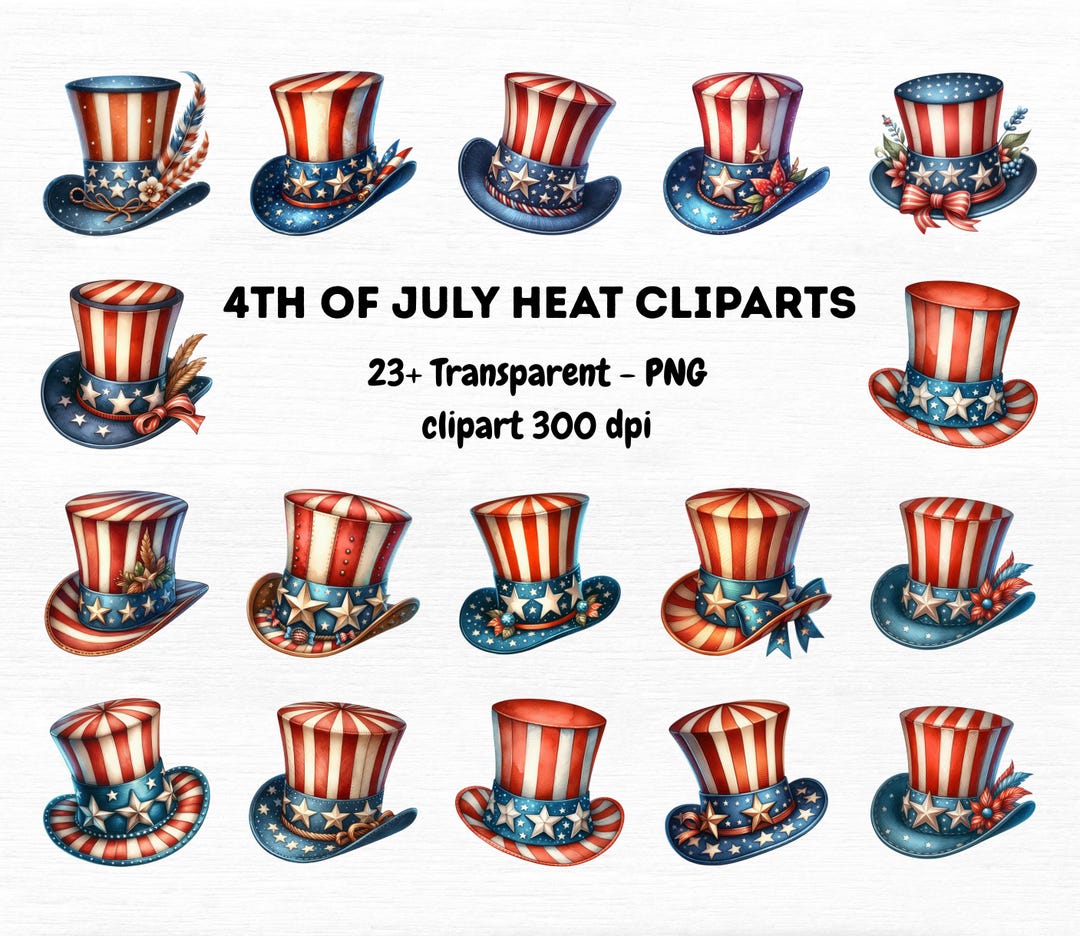 4th of July Hat Clipart Bundle, American Flag Hat Png, Memorial Day Png ...