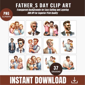 Father&#39;s Day Clipart Bundle: Father, Daughter & Son PNG (Digital Download)