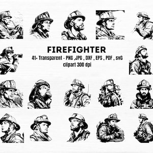 Firefighter Svg PNG Bundle, Fireman Silhouette, Fire Department Svg Files for Cricut, Firefighter Dxf Eps Digital Illustration