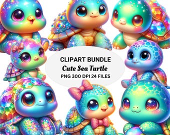 Aquarell Meeresschildkröte Clipart Bundle: Meerestier PNG (digitaler Download)