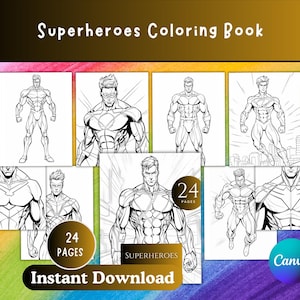 Libro para colorear de superhéroes: Páginas de actividades estilo cómic (Descarga instantánea)