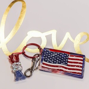 Keyrings, Resin Keyrings, Keychains, Patriotic Epoxy Keychain, USA Flag Keychain, Dangling Keychain, Decorative Keychain, Purse Charm, Flag