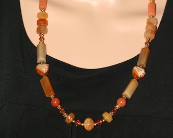 Carnelian Gemstone Statement Necklace & Earrings: Boho Chic Jewelry Set