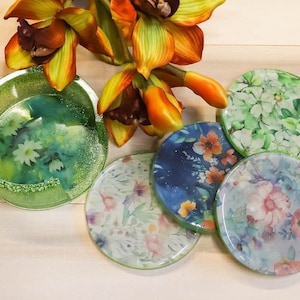 Coasters, Resin Coasters, Resin Coasters Set, Resin Coasters Flower, Coasters Set with Holder, Coasters Gift Set, Set of 4 Coasters