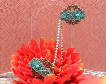 Turquoise Patina Copper Sweater Clips, Collar Accessories