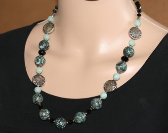 Handmade Serpentine Bead Necklace & Earring Set