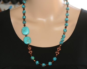 Necklace and Earring Set. Turquoise Necklace. Copper Necklace. Southwestern Necklace.  Statement Necklace. Necklace. Unique Necklace. Gift.