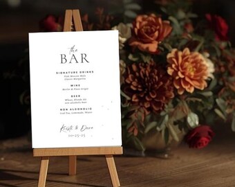 DIY Wedding Bar Menu Template | Editable Printable Reception Bar Sign
