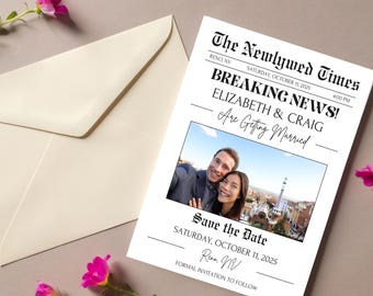 Wedding Newspaper Save the Date Template - Instant Download | Canva