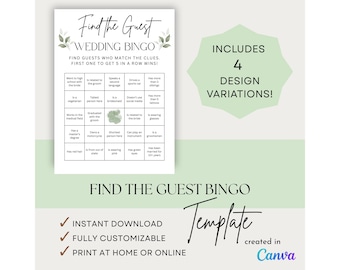 Finde das Gast Hochzeit Bingo Spiel | Druckbare Hochzeitsspiele