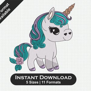 Unicorn Embroidery Design, Cute Magical Unicorn with Stars, Baby Girl Machine Embroidery File (DST Format)