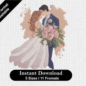 カップルの結婚式の機械刺繍デザイン、デジタル機械刺繍デザイン、結婚式の刺繍ファイル、新郎新婦のポートレート 5 サイズ