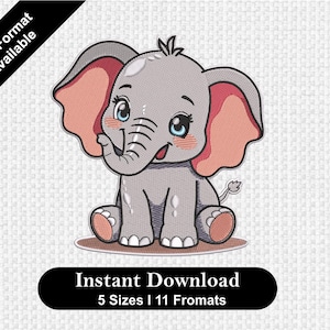 Elephant Embroidery Design, Cute Baby Elephant Machine Embroidery Design, Baby Elephant Embroidery File, Animal Embroidery Design.
