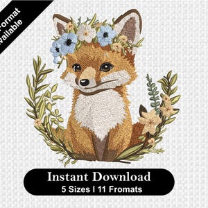 Floral Fox Machine Embroidery Design: Pastel Leaf Pattern (Instant Download)