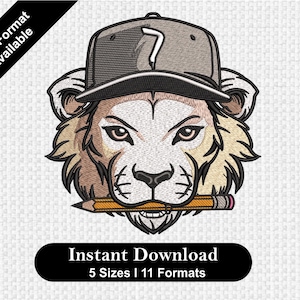 Majestic Lion Head Embroidery Design - Royal Feline for Dark Textiles, Elegant Powerful Animal - Wild Jungle King, Machine 5 SIZES