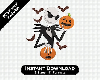 Halloween Skeleton Embroidery Design | Jack Pumpkin Skull Machine Embroidery File | Spooky Stitch Instant Download