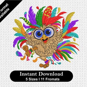 Funny Chicken Embroidery Design: Crazy Bird Machine Embroidery (Instant Download)