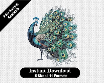 Elegant Peacock Embroidery Design – Digital Machine Embroidery Pattern | Instant Download