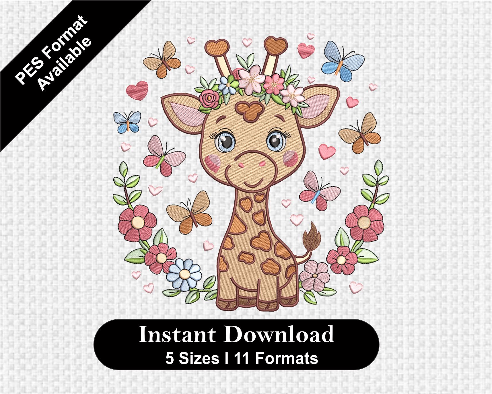 Giraffe Embroidery Design: Woodland Animal, Baby Girl (Instant Download)