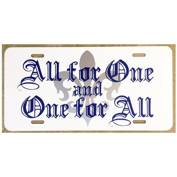 Drie Musketiers Nummerplaat All for One en One for All Car Tag