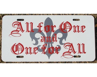 Three Musketeers License Plate All for One and One for All Car Tag