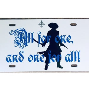 Three Musketeers License Plate All for One and One for All Car Tag Accessory