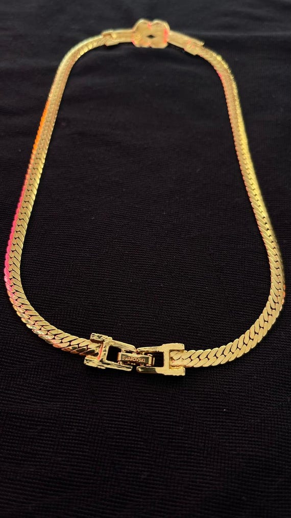 Vintage Swarovski Crystal Knot Necklace, Herringbone Link Chain